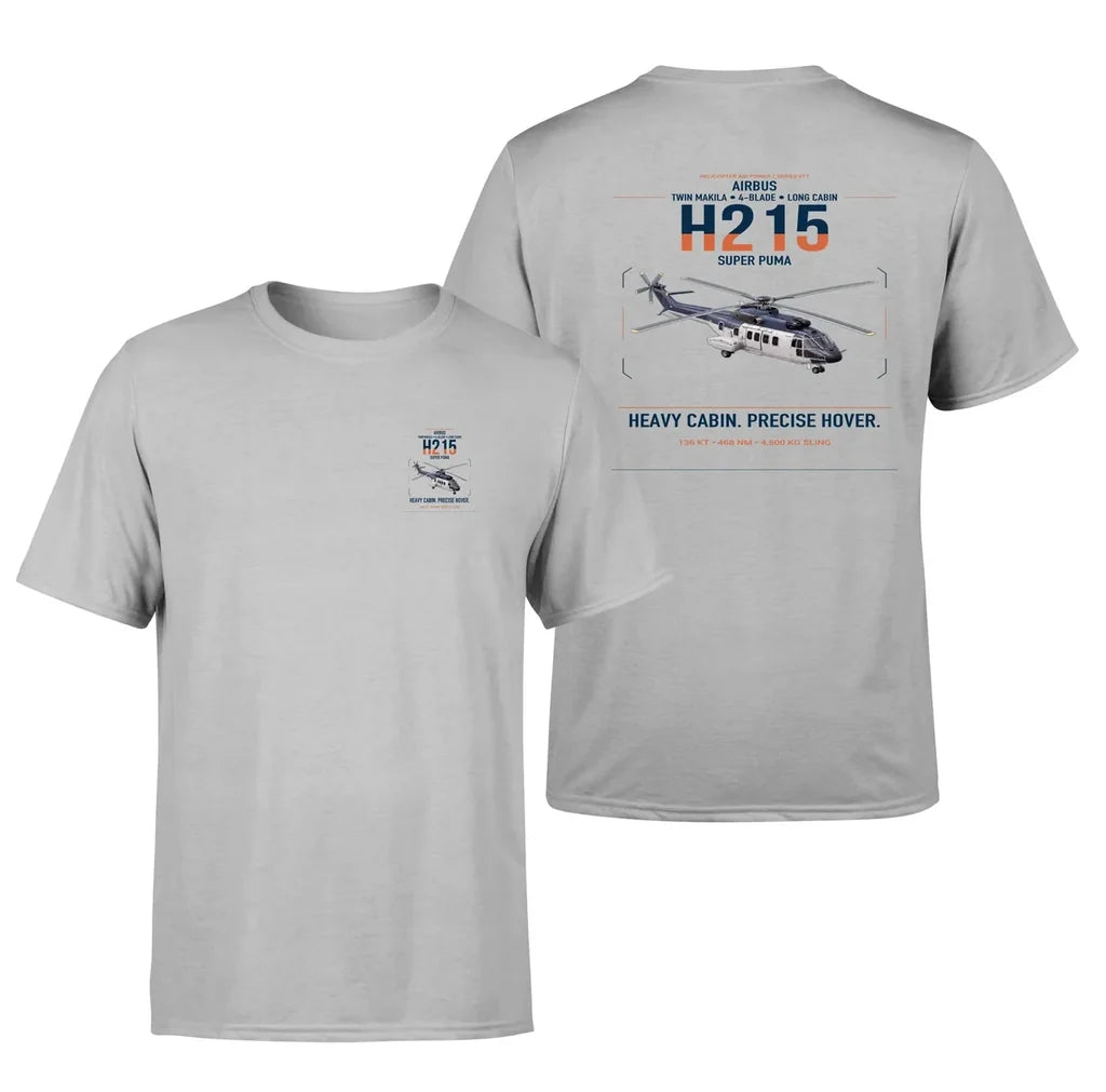 Airbus H215 design on light gray t-shirt, double-side print