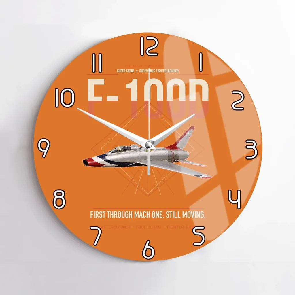 F-100D Super Sabre design on orange no frame wall clock