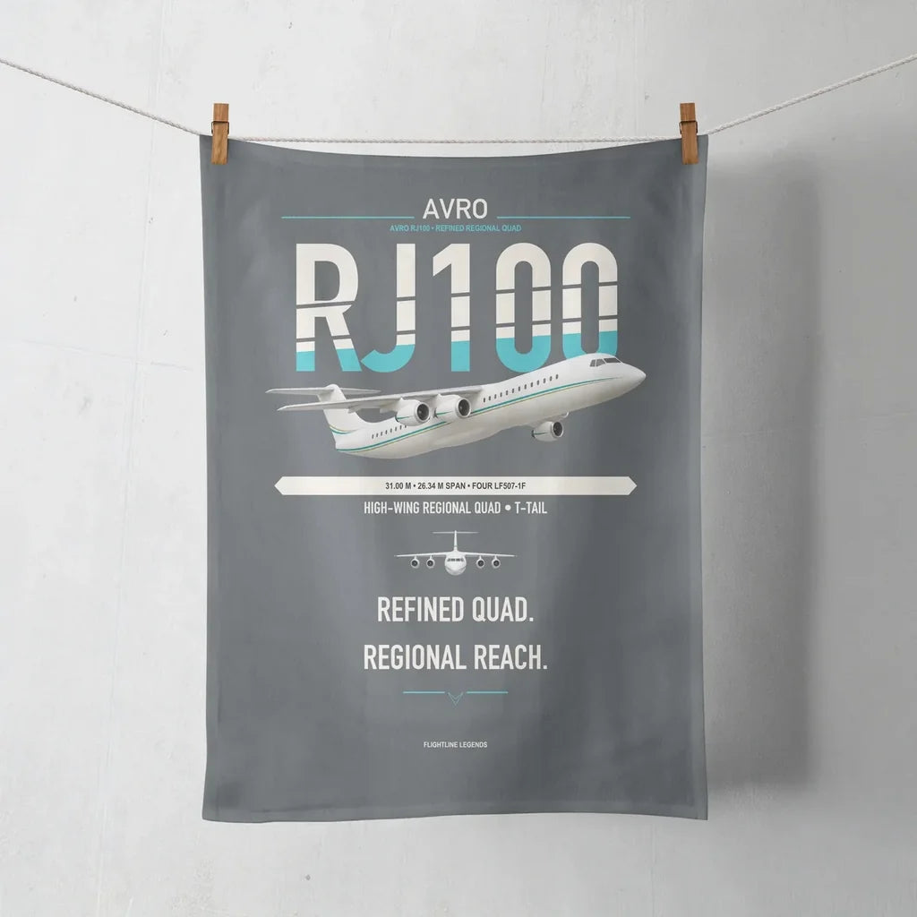 Avro RJ100 design on gray towel