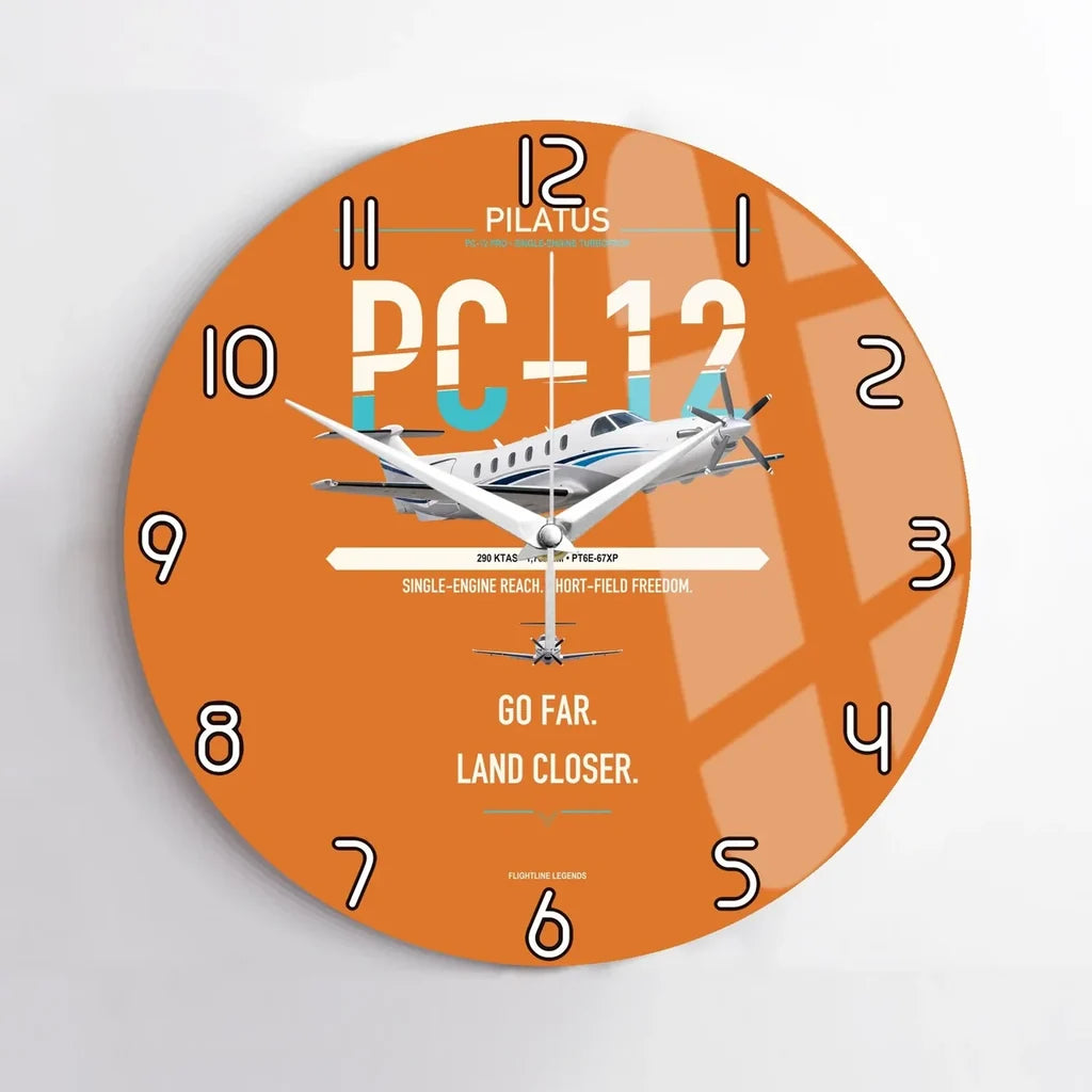 Pilatus PC-12 PRO design on orange no frame wall clock