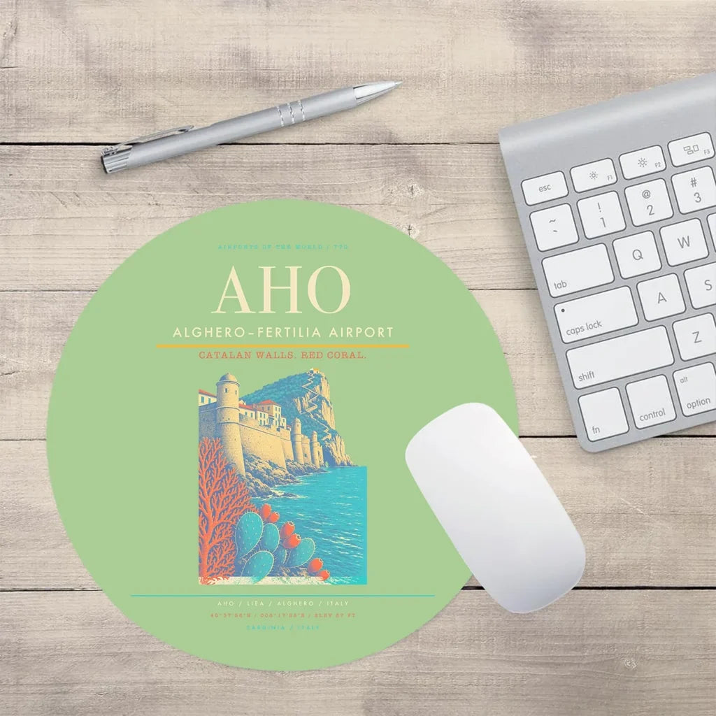 AlgheroFertilia Airport AHO Mouse-Pad Round - Light Green