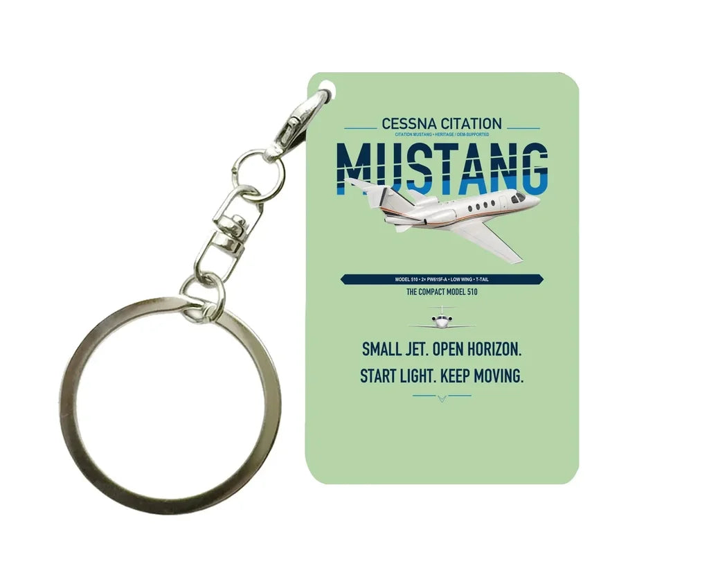Cessna Citation Mustang design on light green designed key chain, double-side print