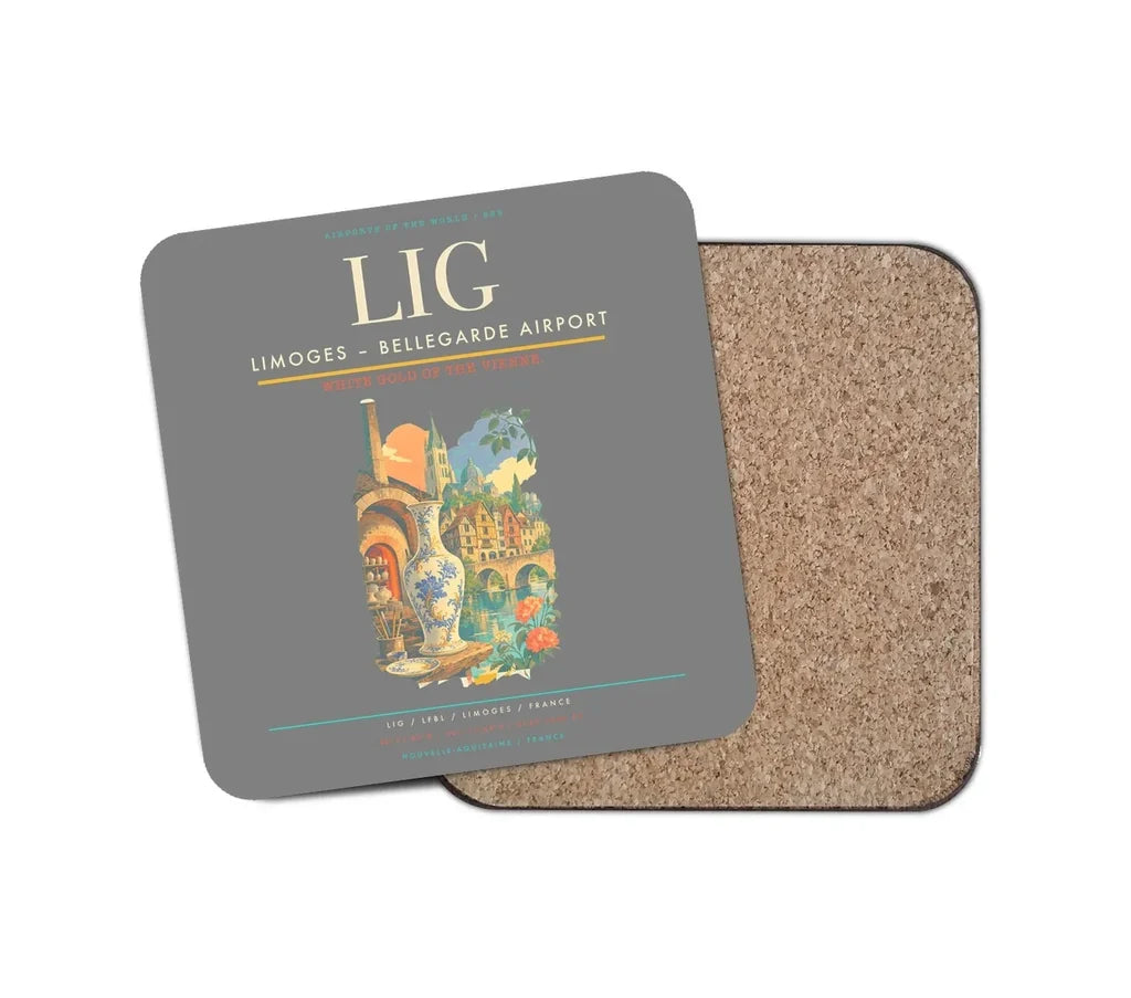 Limoges – Bellegarde Airport (LIG) design on gray 1 piece coaster