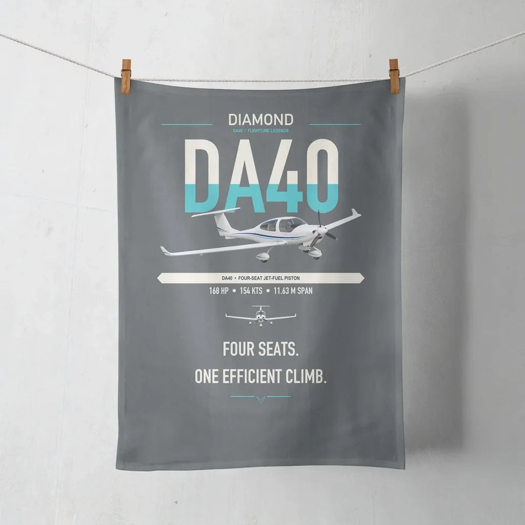 Diamond DA40 design on gray towel