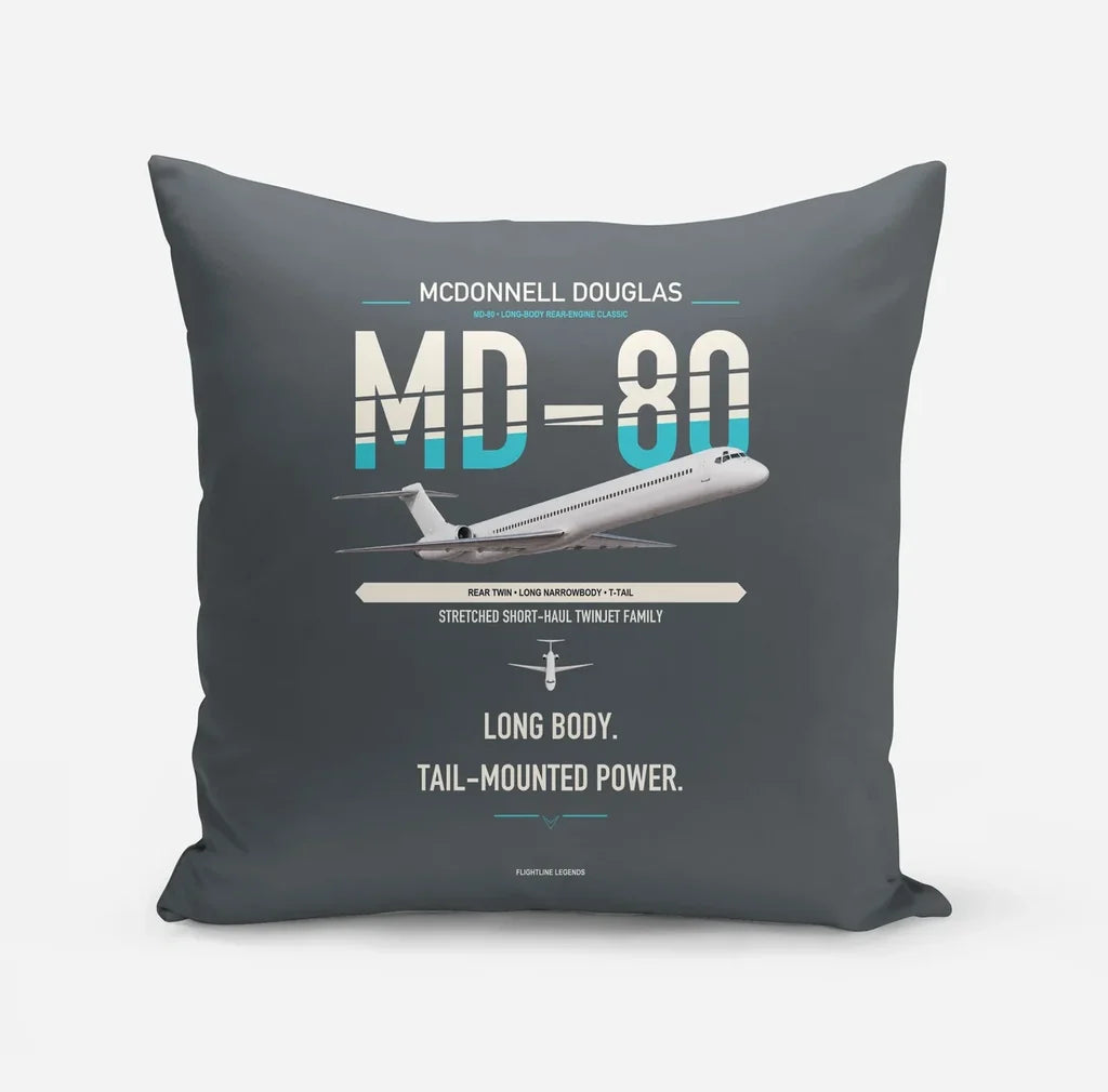 McDonnell Douglas MD-80 design on gray pillow