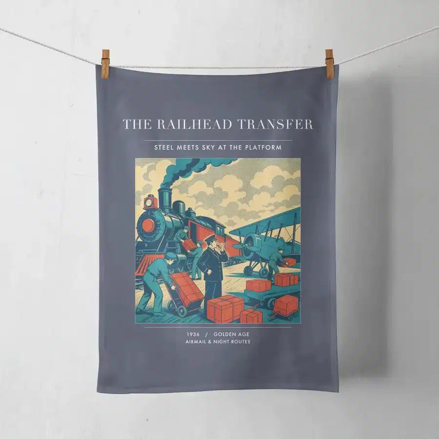 VINTAGE G4485 - The Railhead Transfer - Designed Towels design on navyblue