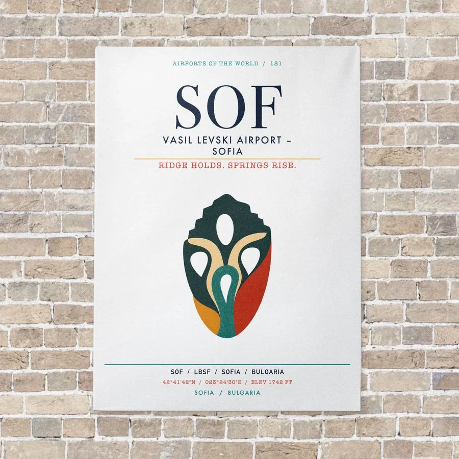 Vasil Levski Airport Sofia SOF vertical canvas print - no frame - white background