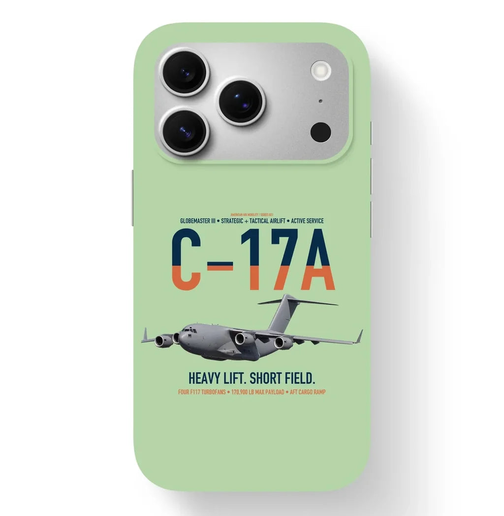 C-17A Globemaster III design on light green magsafe iphone case, for iPhone 17 Pro