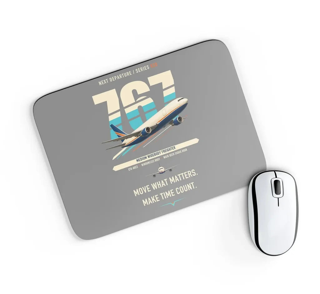 Boeing 767-300F design on gray rectangle mouse pad