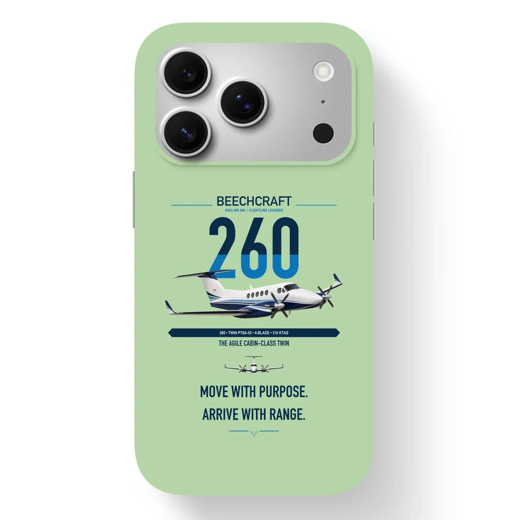 Beechcraft King Air 260 design on light green magsafe iphone case, for iPhone 17 Pro