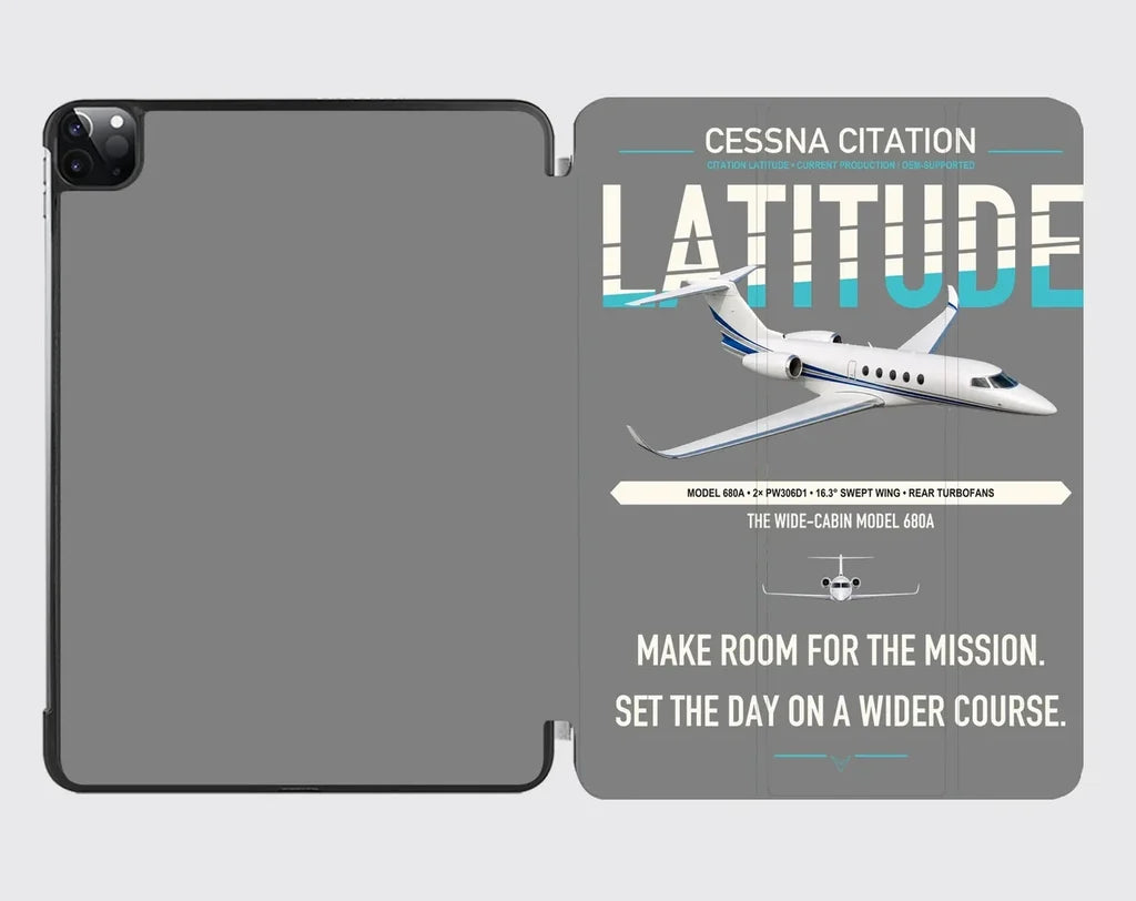 Cessna Citation Latitude design on gray ipad tablet case