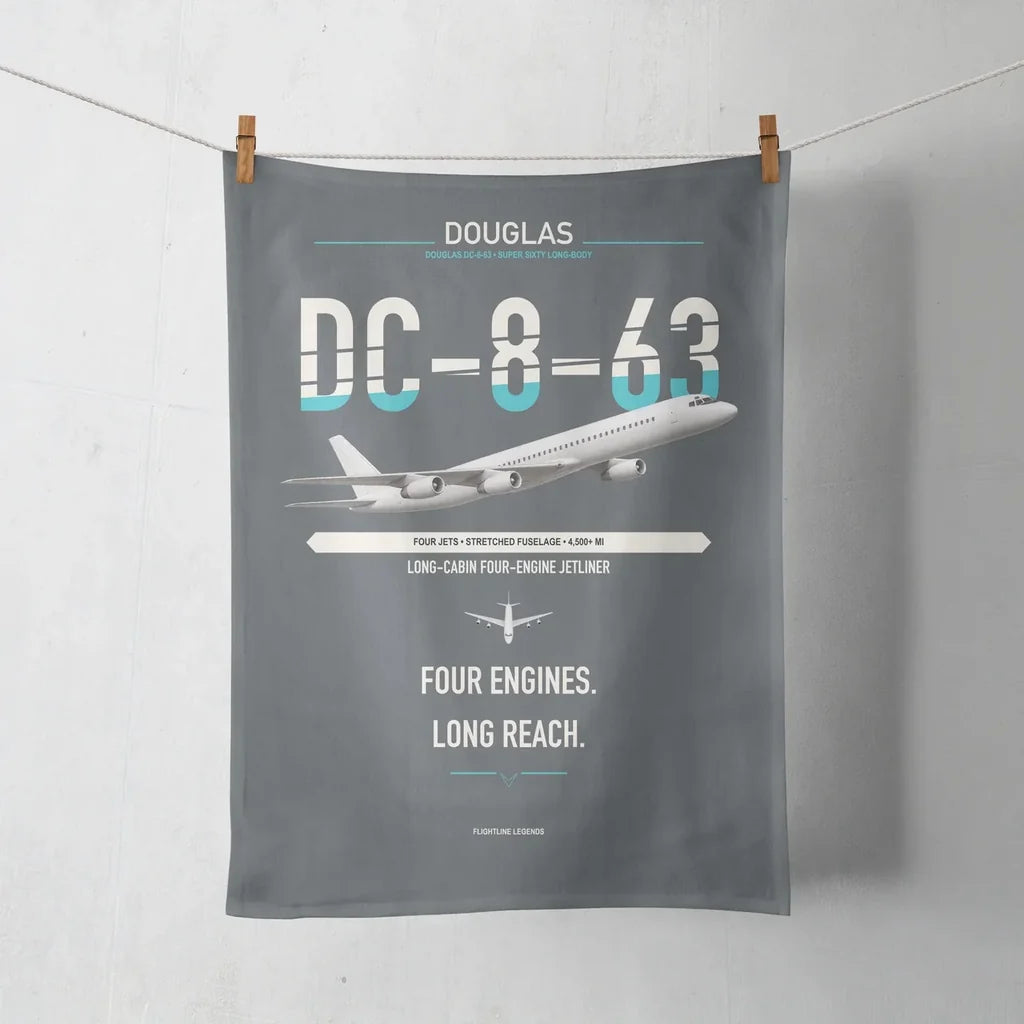 Douglas DC-8-63 design on gray towel