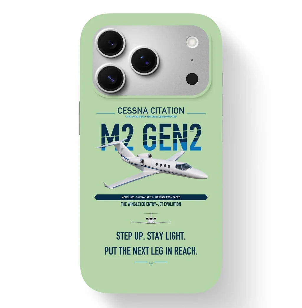 Cessna Citation M2 Gen2 design on light green magsafe iphone case, for iPhone 17 Pro