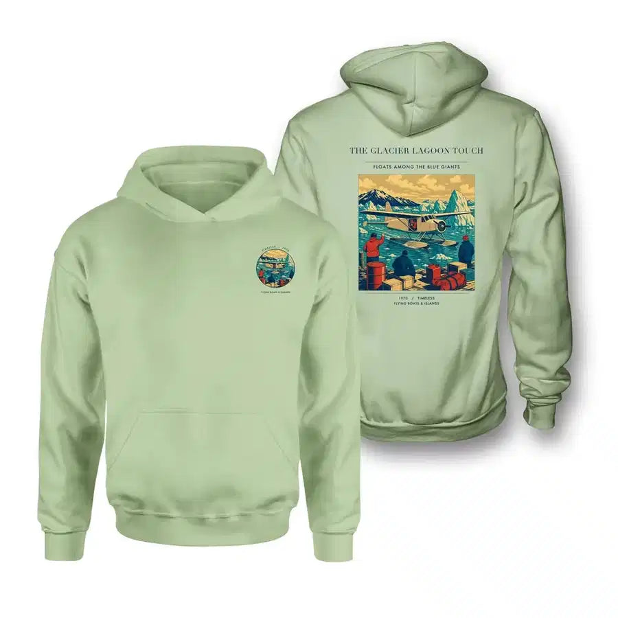 VINTAGE G4349 - The Glacier Lagoon Touch - Double-Side Hoodie design on lightgreen double side