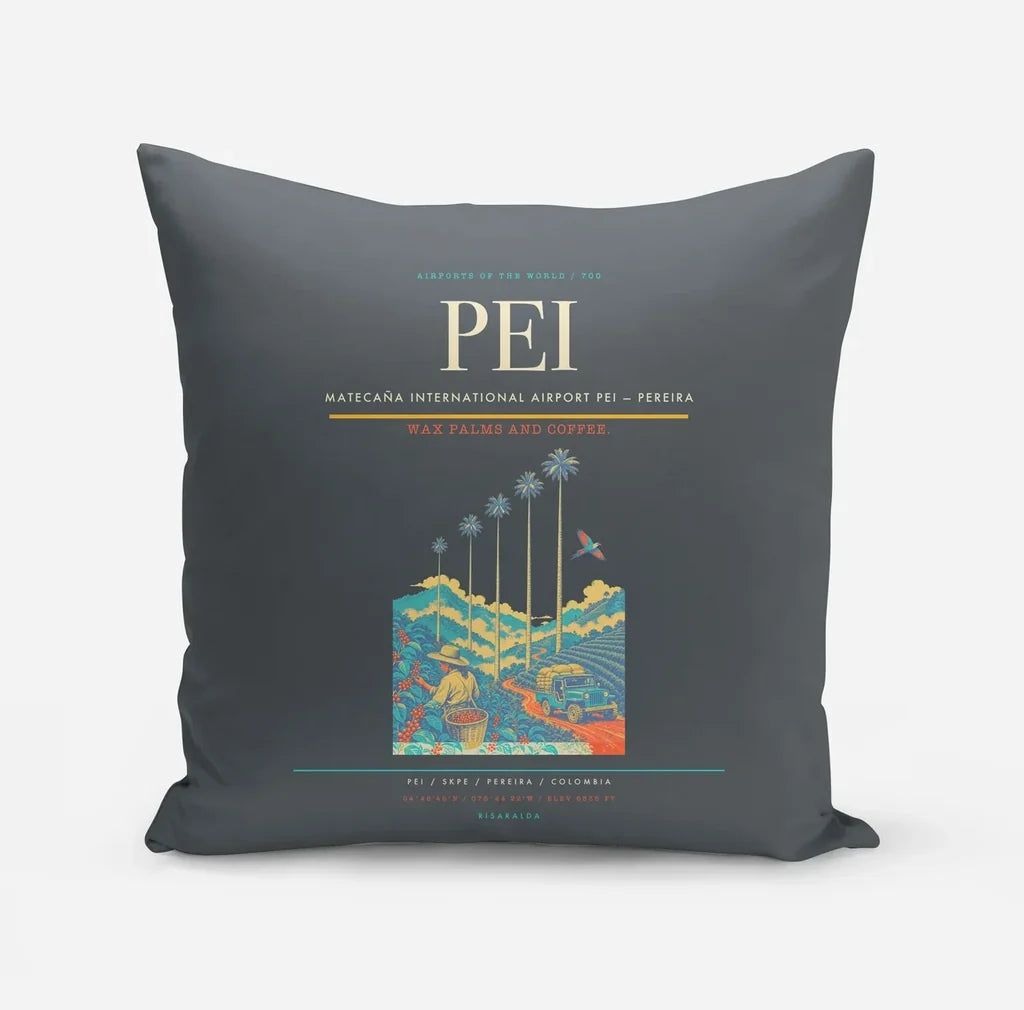 Matecaña International Airport (PEI) design on gray pillow