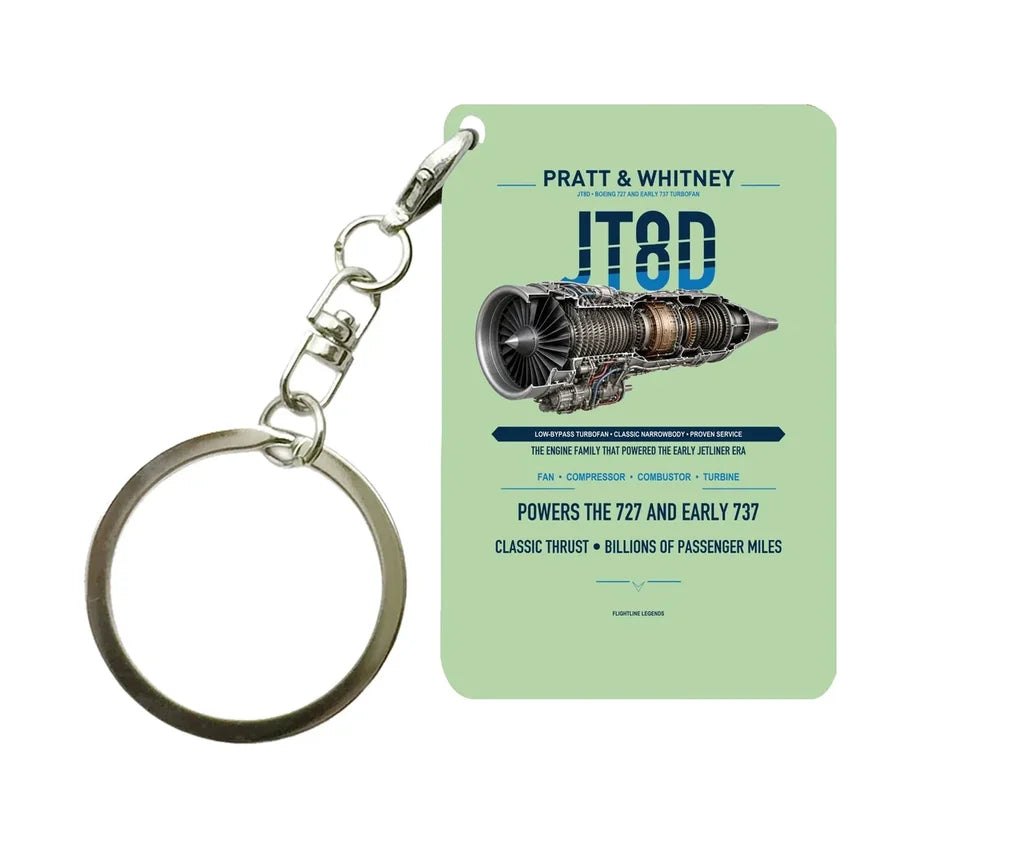 JT8D Key Chain design on light green key chain