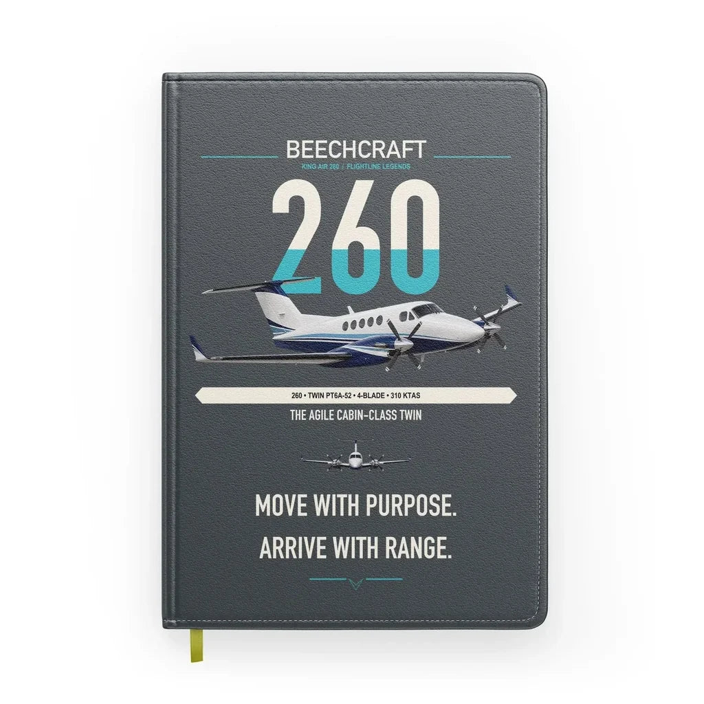 Beechcraft King Air 260 design on gray notebook