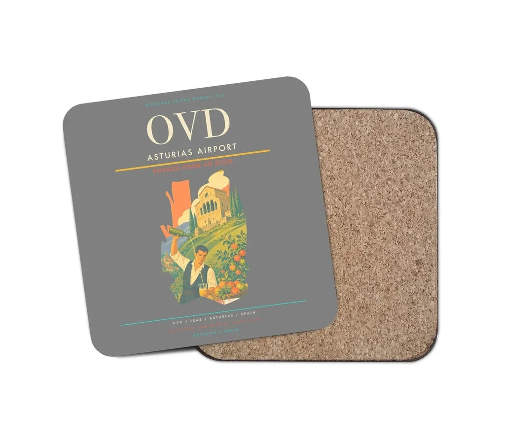 Asturias Airport (OVD) design on gray 1 piece coaster