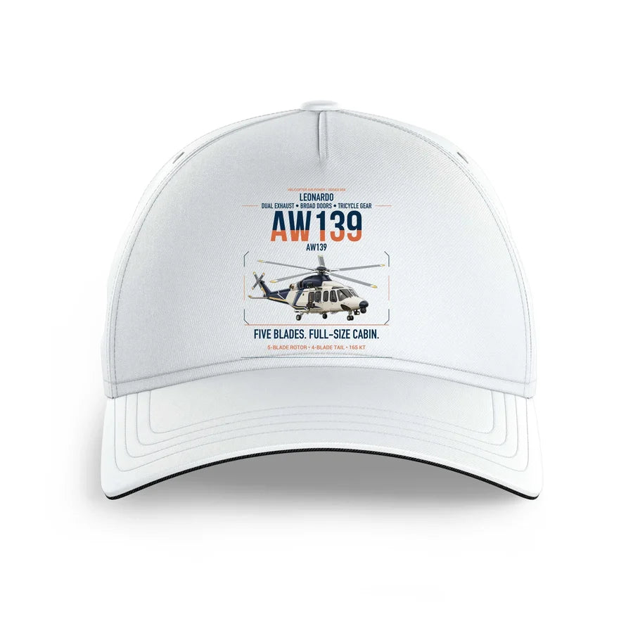 Leonardo AW139 design on white printed hat