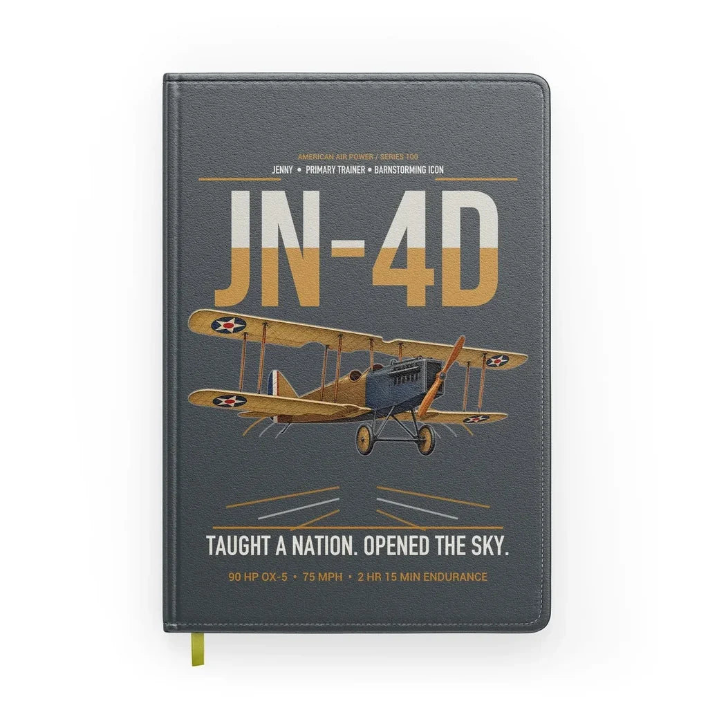 Curtiss JN-4D Jenny design on gray notebook