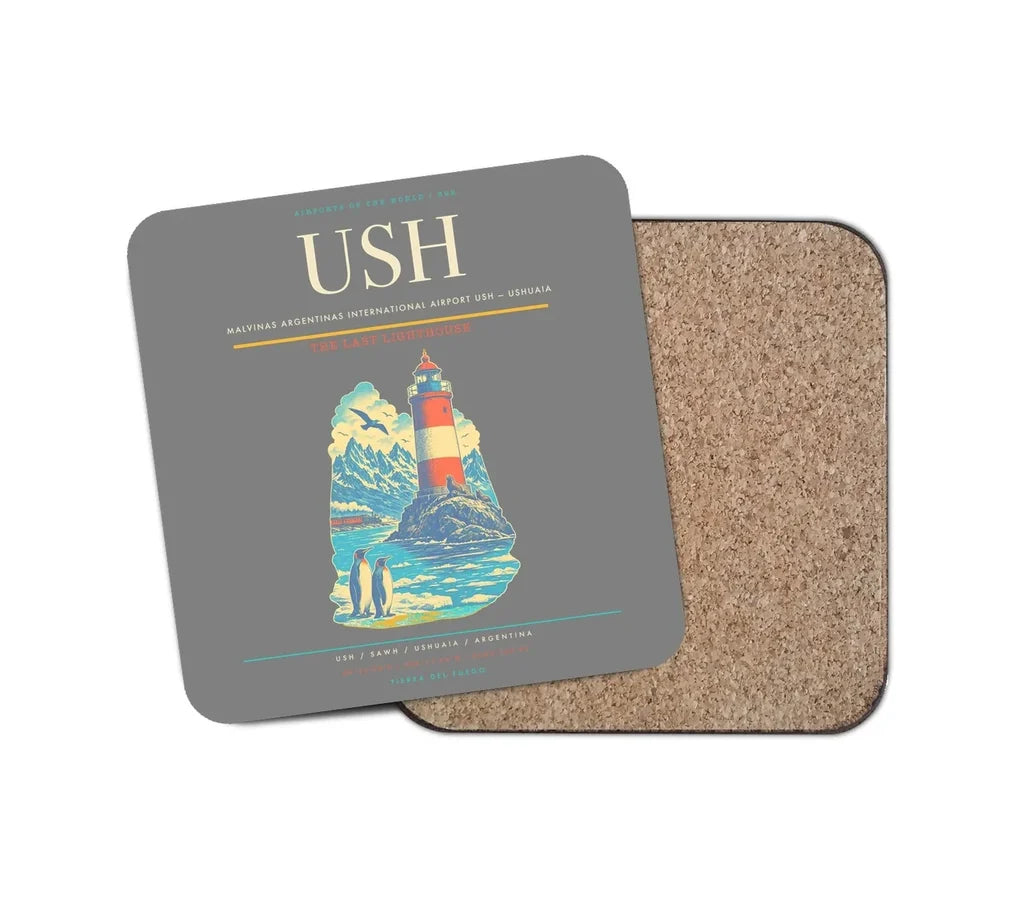 Malvinas Argentinas International Airport (USH) design on gray 1 piece coaster