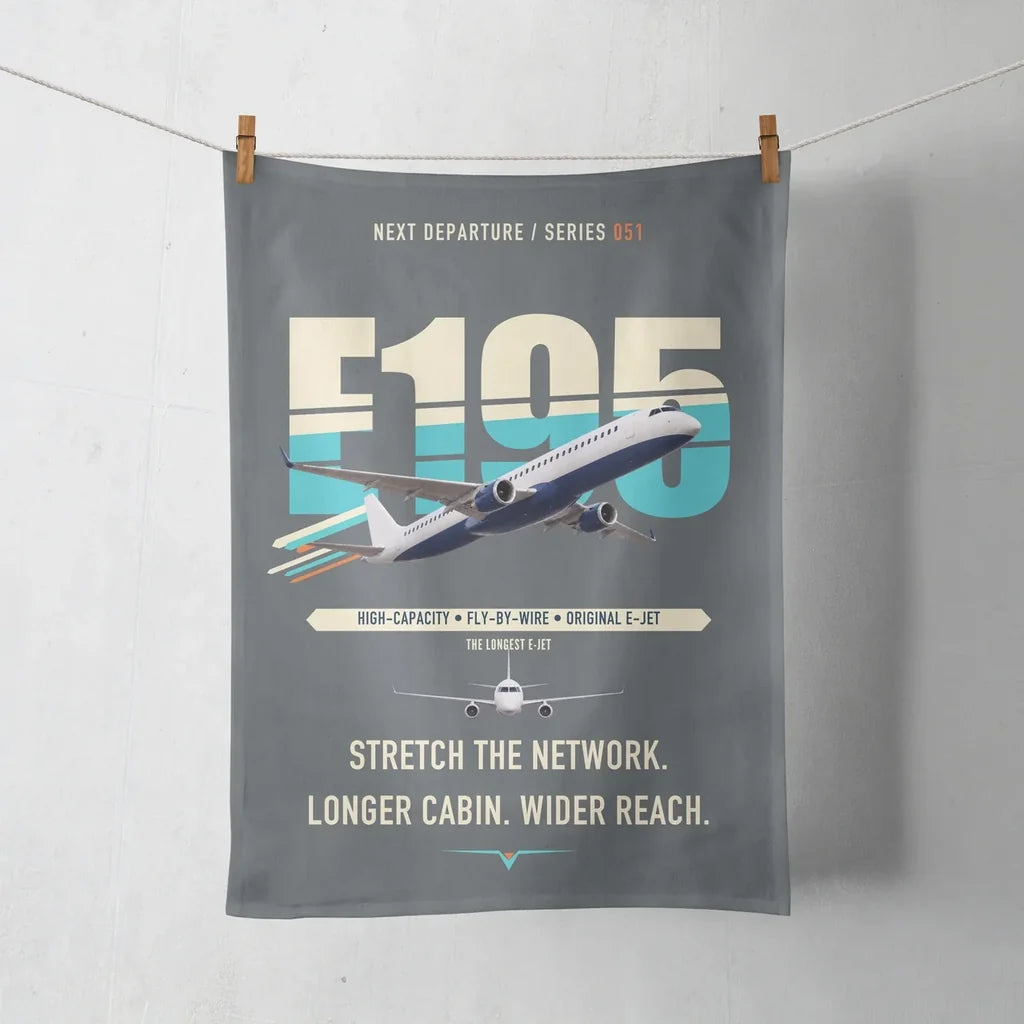 Embraer E195 design on gray towel