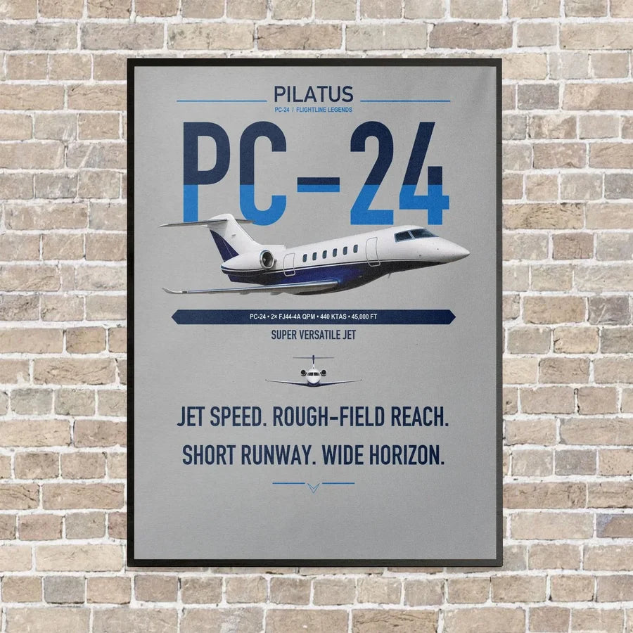 Pilatus PC-24 vertical canvas print - framed - light gray background