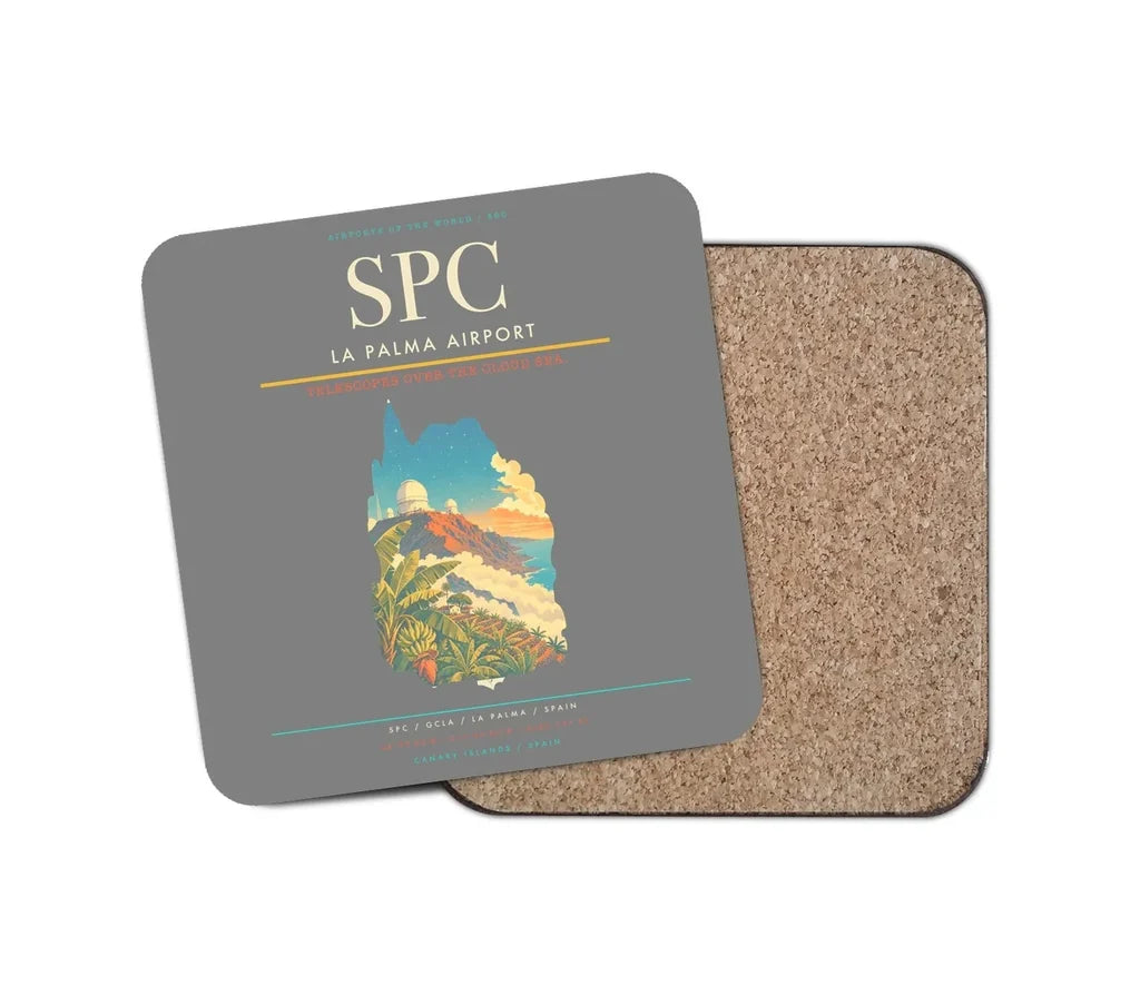 La Palma Airport (SPC) design on gray 1 piece coaster