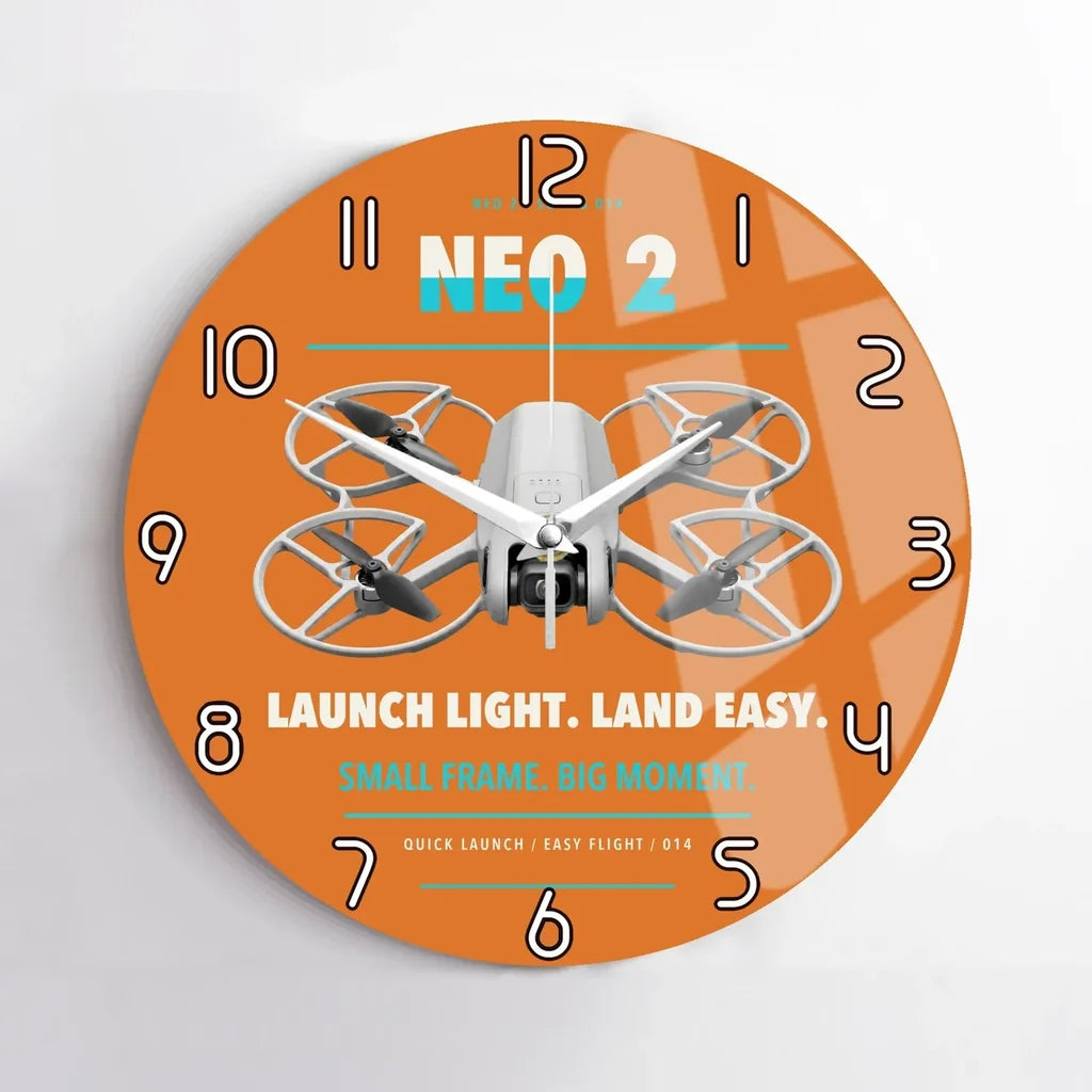 DJI Neo 2 design on orange no frame wall clock