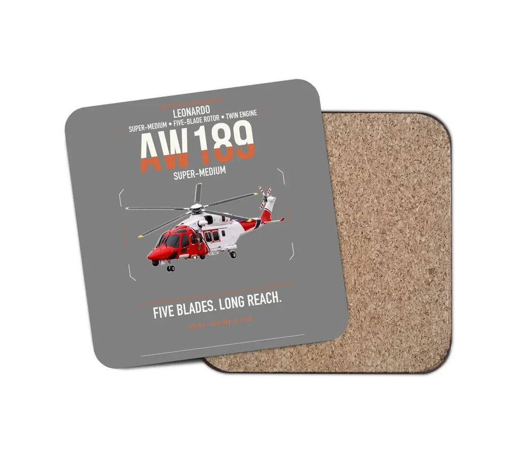 Leonardo AW189 design on gray 1 piece coaster