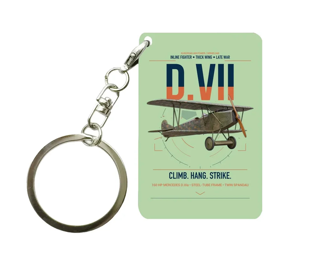 Fokker D.VII design on light green designed key chain, double-side print