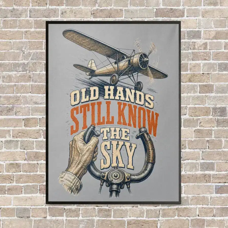 Old Hands Still Know The Sky vertical canvas print - framed - light gray background