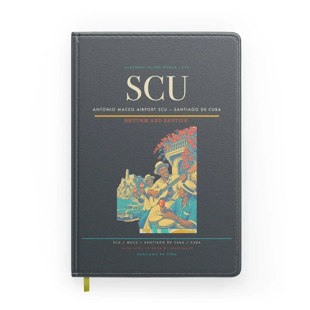 Antonio Maceo Airport (SCU) design on gray notebook