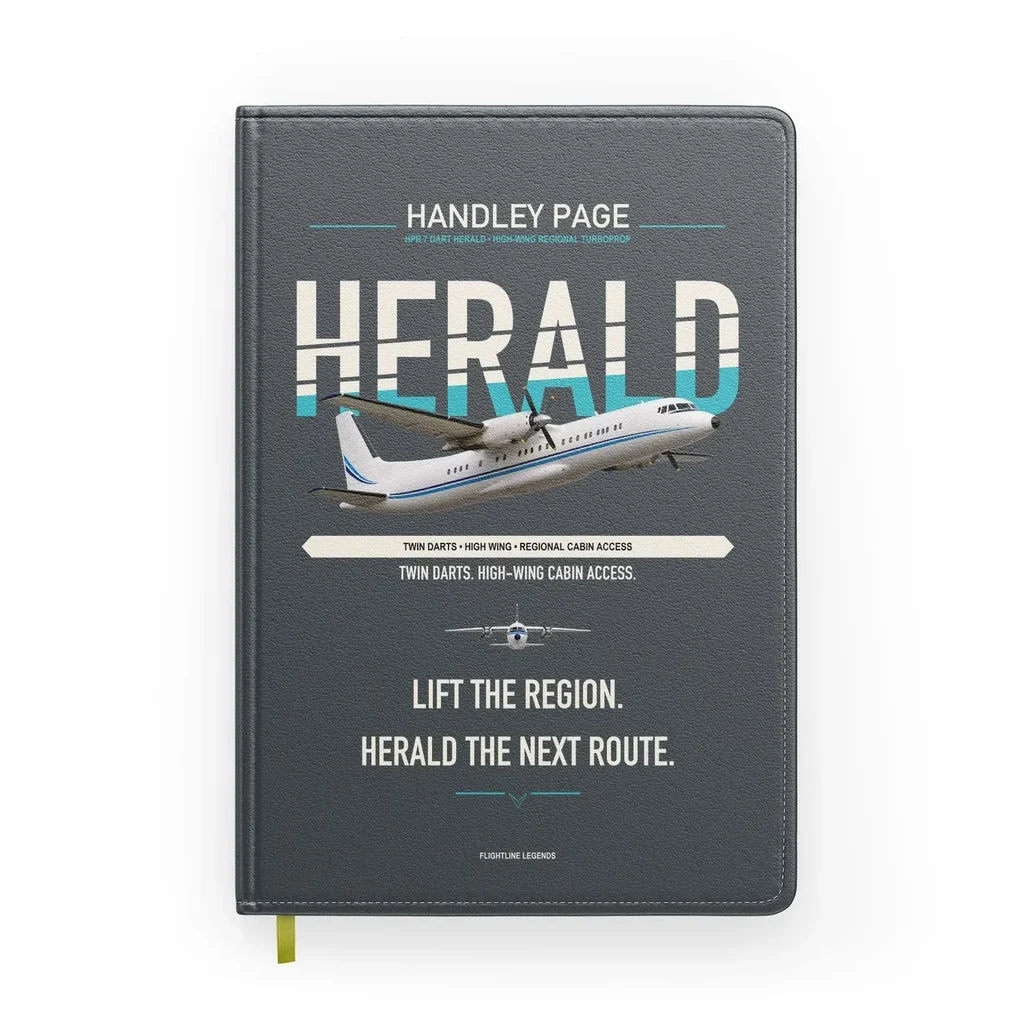 Handley Page HPR.7 Dart Herald design on gray notebook
