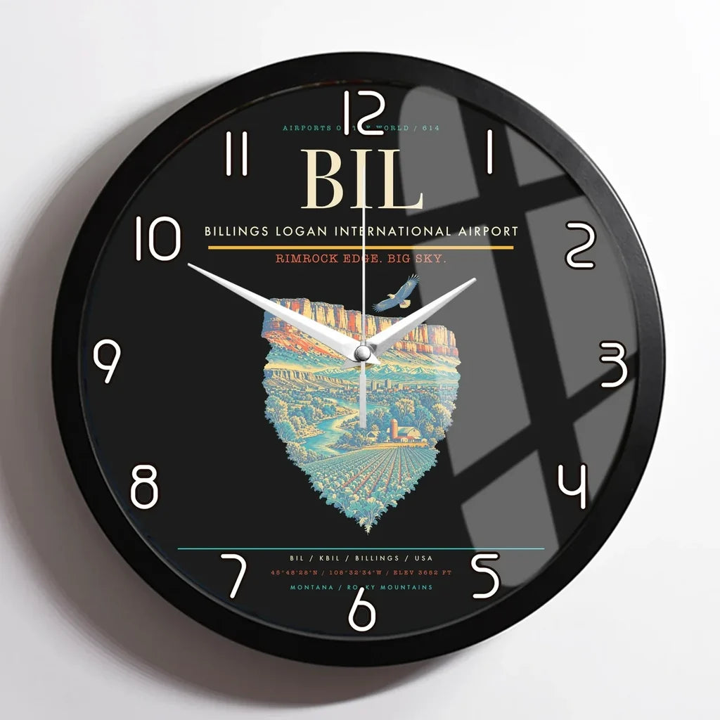 Billings Logan International Airport BIL Wall-Clock Framed - Black