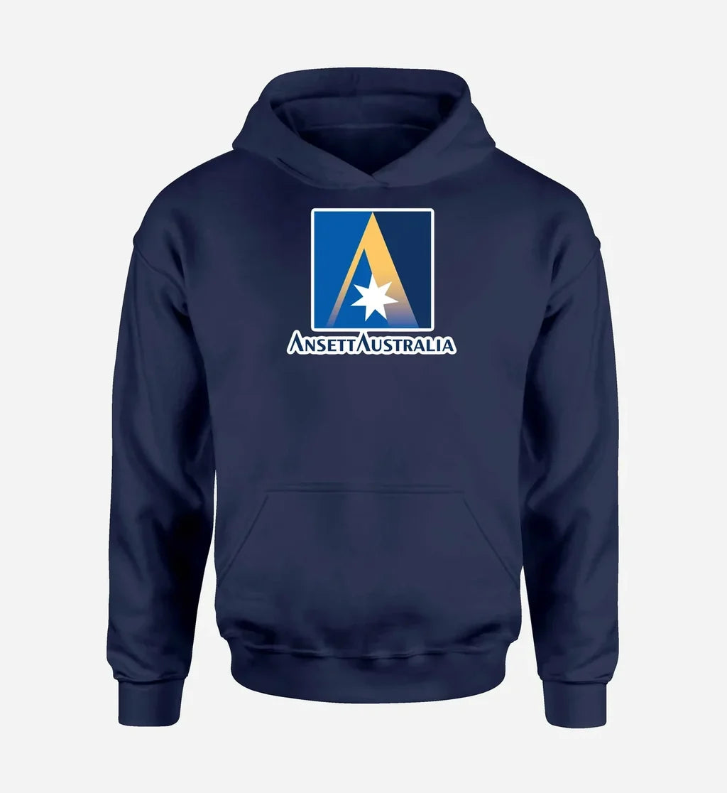Ansett Australia logo printed on navy blue hoodie