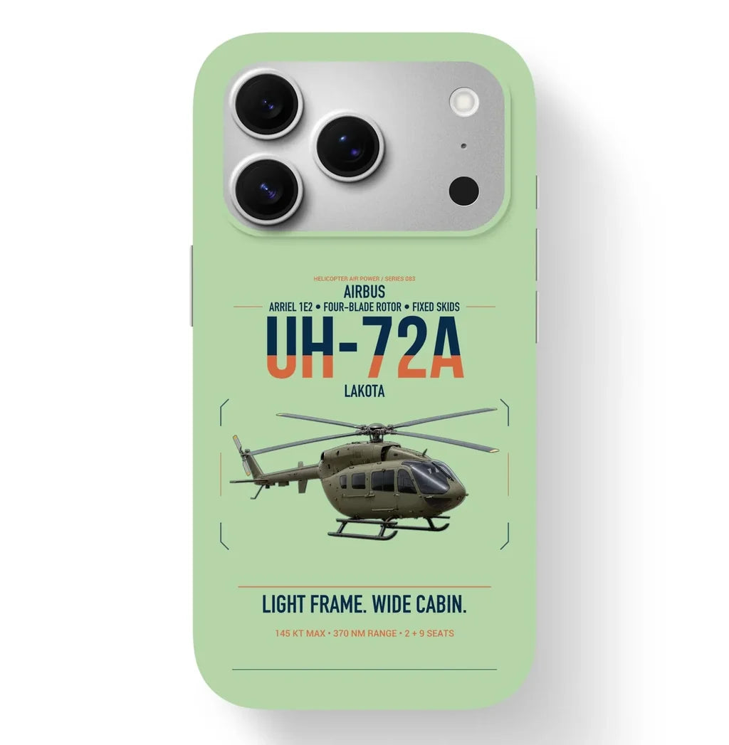 Airbus UH-72A Lakota design on light green magsafe iphone case, for iPhone 17 Pro