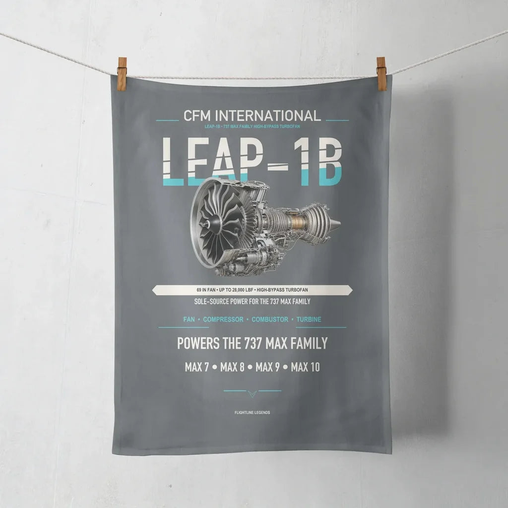 CFM LEAP-1B design on gray towel