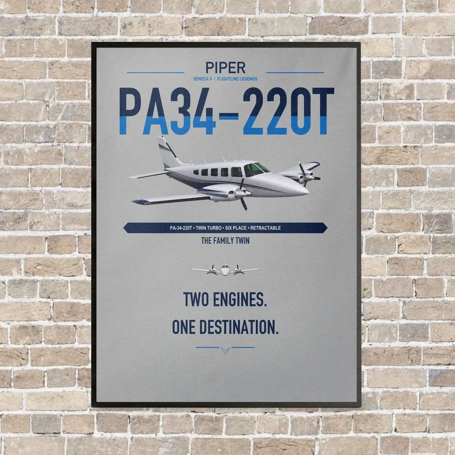 Piper PA-34-220T Seneca V vertical canvas print - framed - light gray background