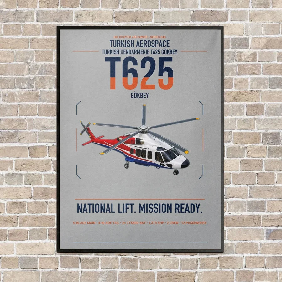 Turkish Aerospace T625 Gökbey vertical canvas print - framed - light gray background