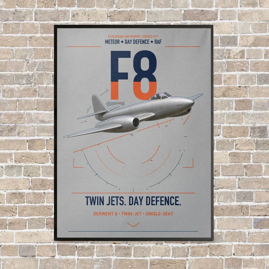 Gloster Meteor F8 vertical canvas print - framed - light gray background