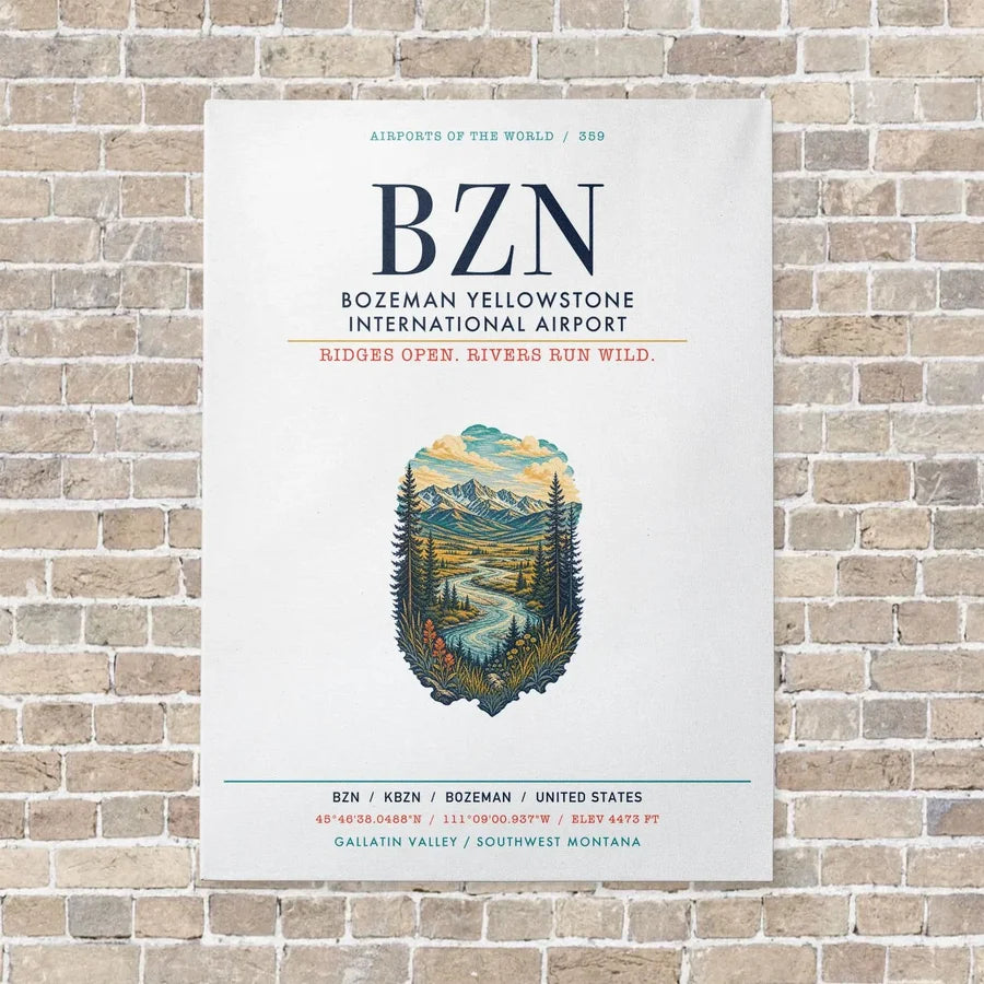 Bozeman Yellowstone International Airport BZN vertical canvas print - no frame - white background