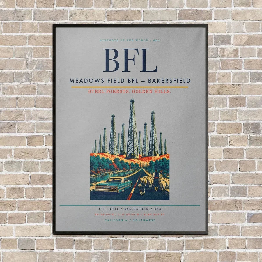 Meadows Field BFL — Bakersfield vertical canvas print - framed - light gray background