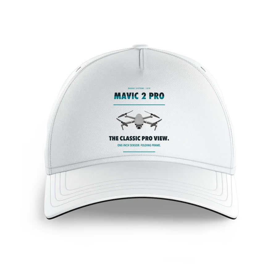 DJI Mavic 2 Pro design on white printed hat