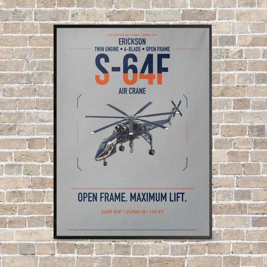 Erickson S-64F Air Crane vertical canvas print - framed - light gray background