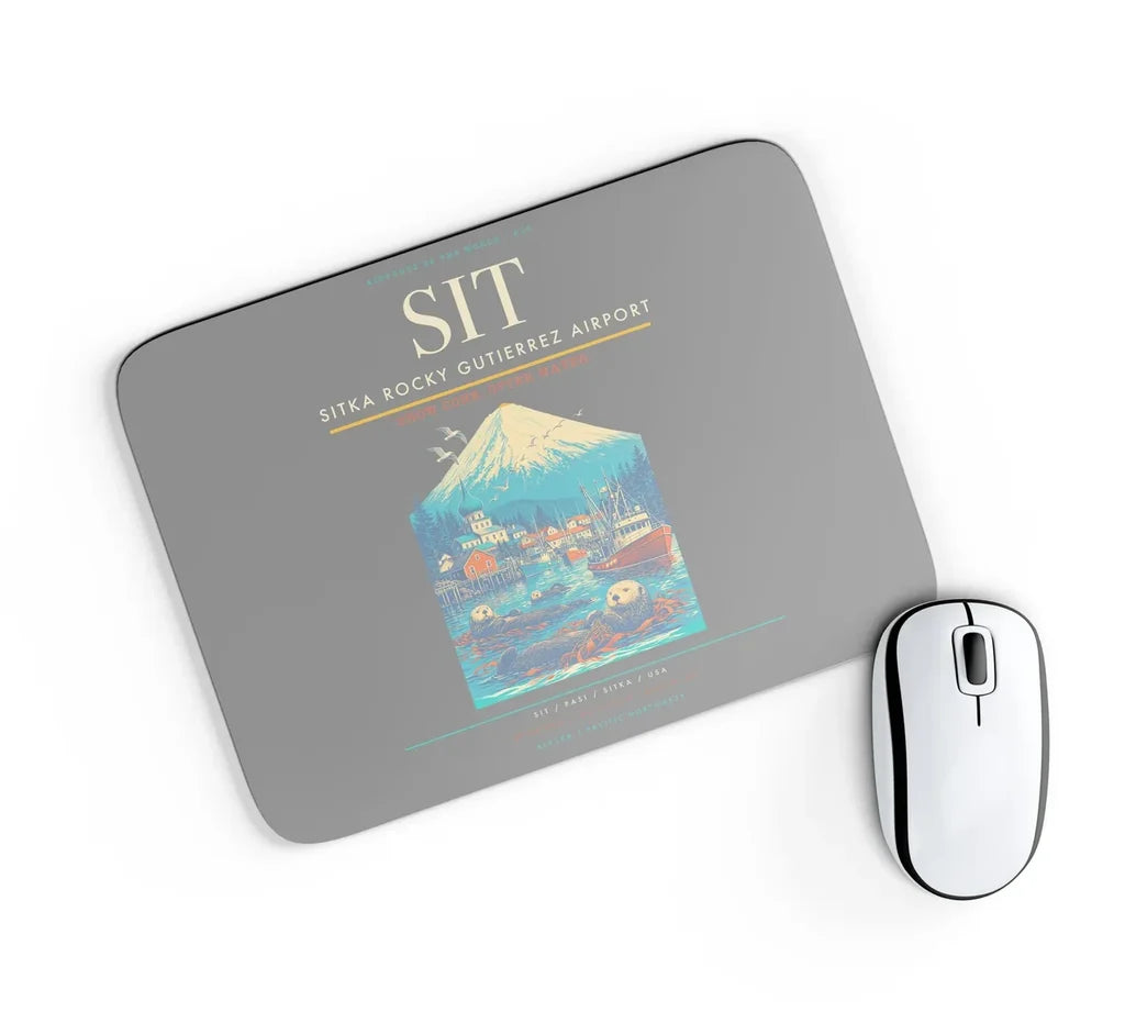 Sitka Rocky Gutierrez Airport (SIT) design on gray rectangle mouse pad