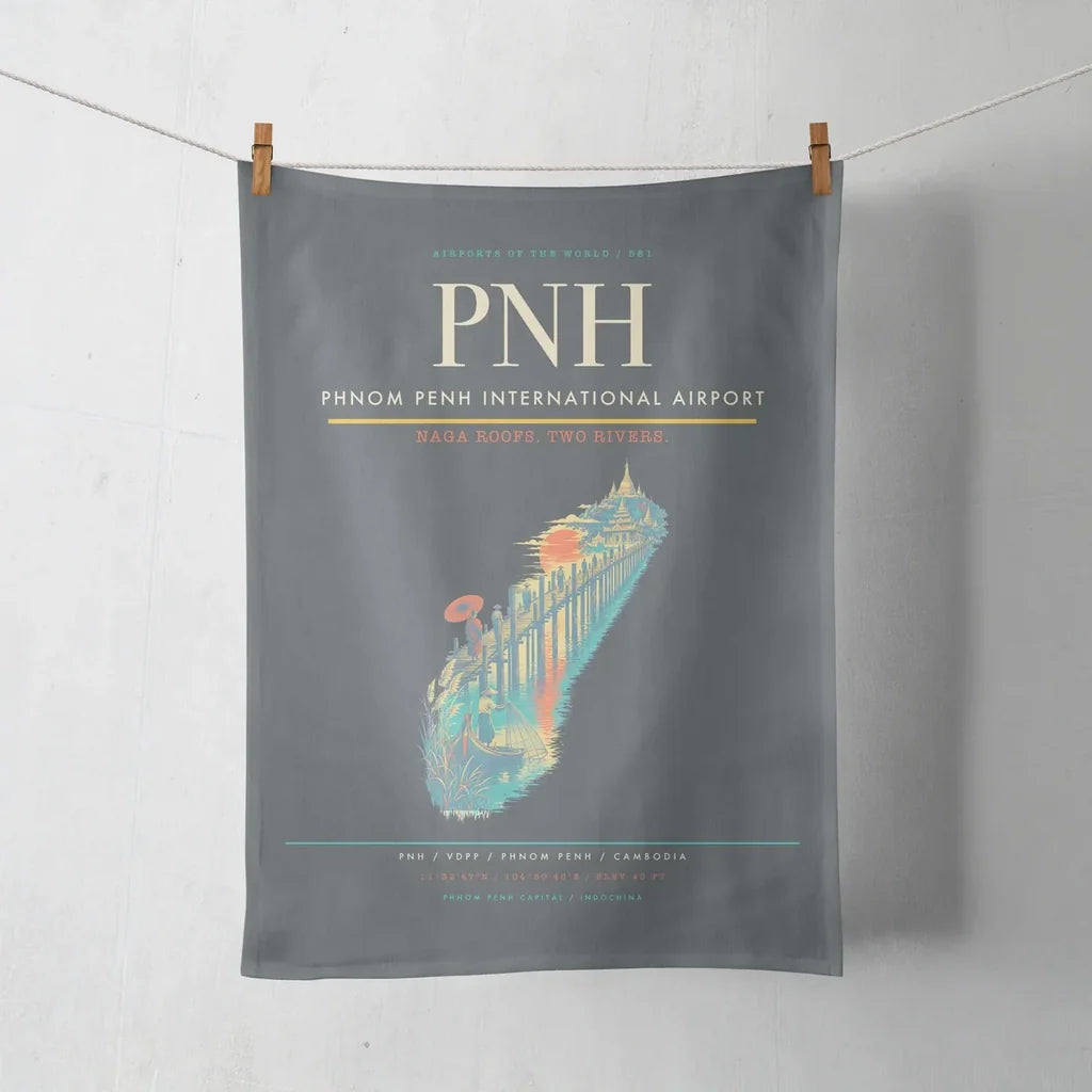 Phnom Penh International Airport (PNH) design on gray towel