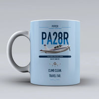 Thumbnail for Piper PA-28R Arrow III design on light blue ceramic mug, double-side print