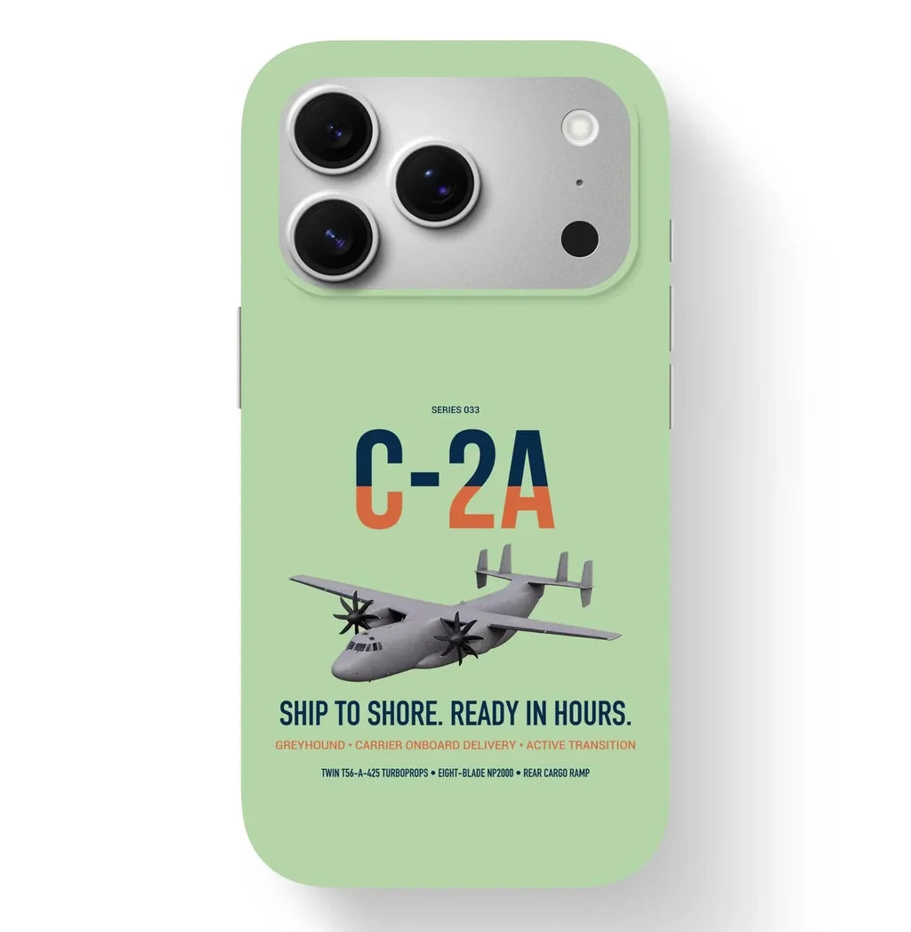 C-2A Greyhound design on light green magsafe iphone case, for iPhone 17 Pro