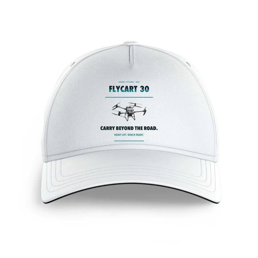DJI FlyCart 30 design on white printed hat